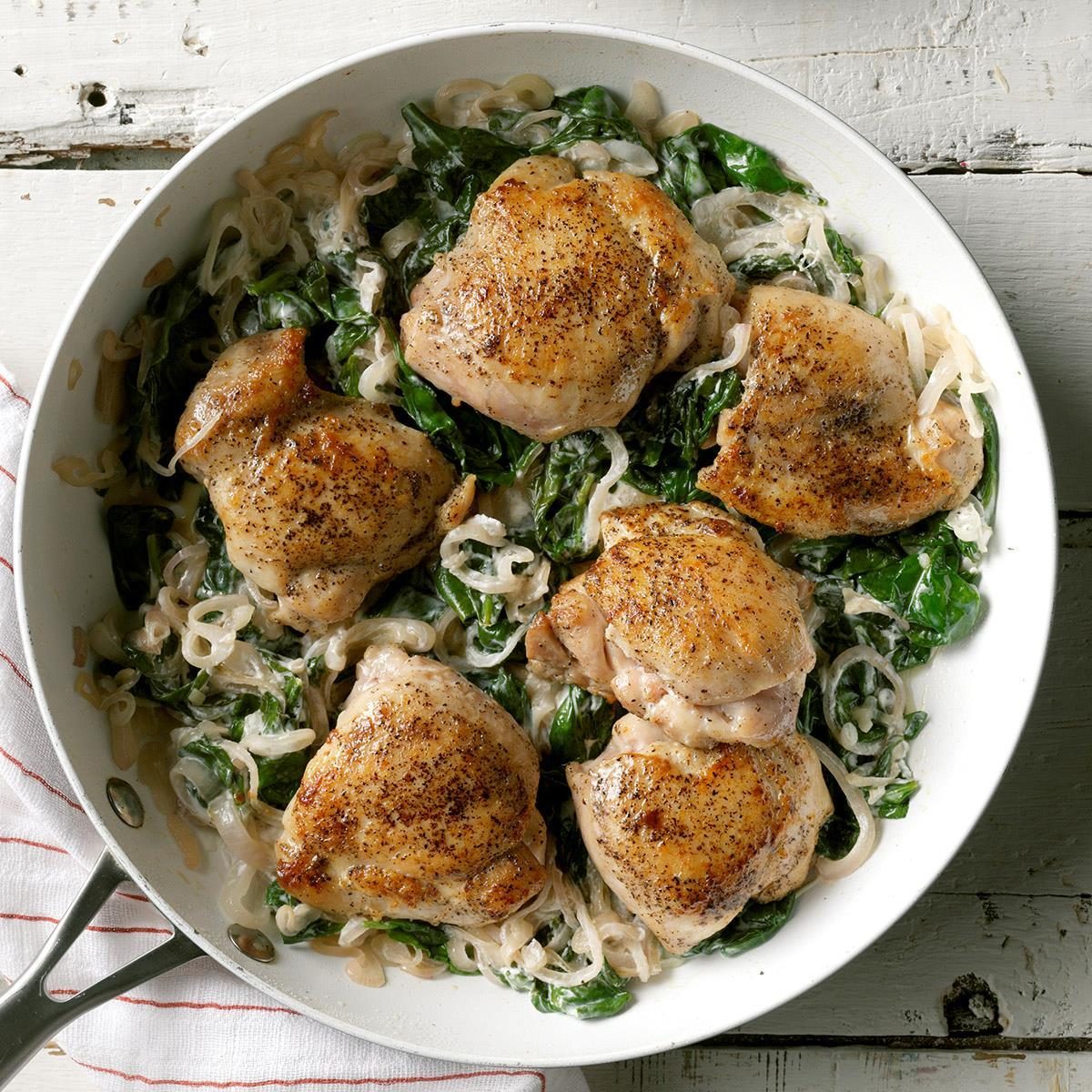 Chicken Thighs with Shallots & Spinach