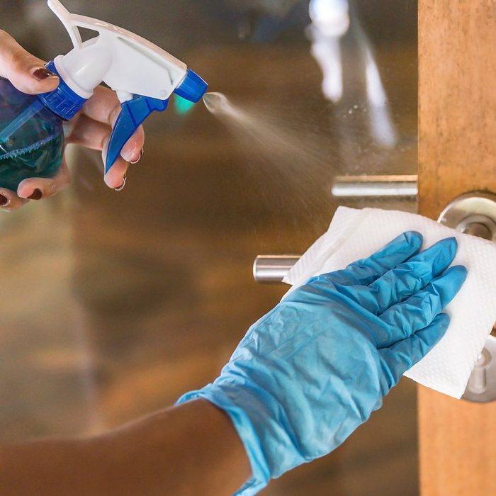 Disinfecting door handle