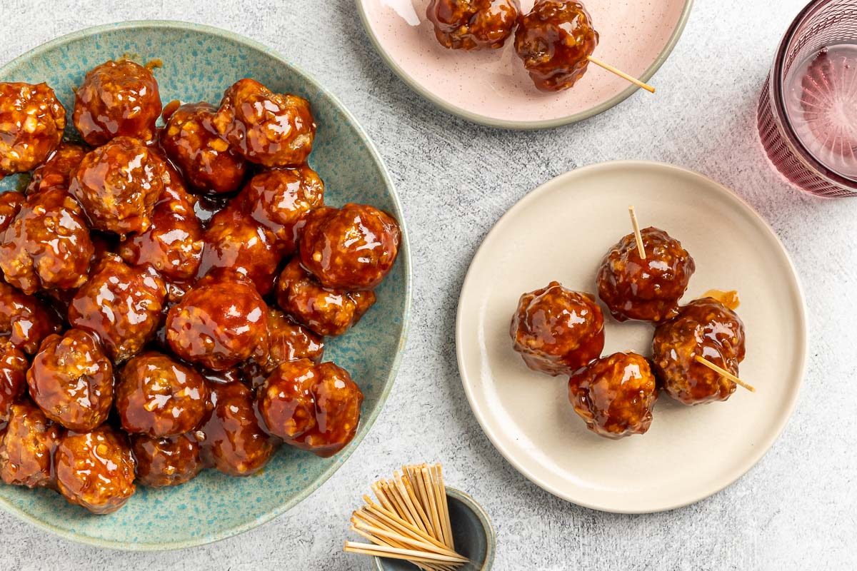 Honey Garlic Meatballs  served on plates