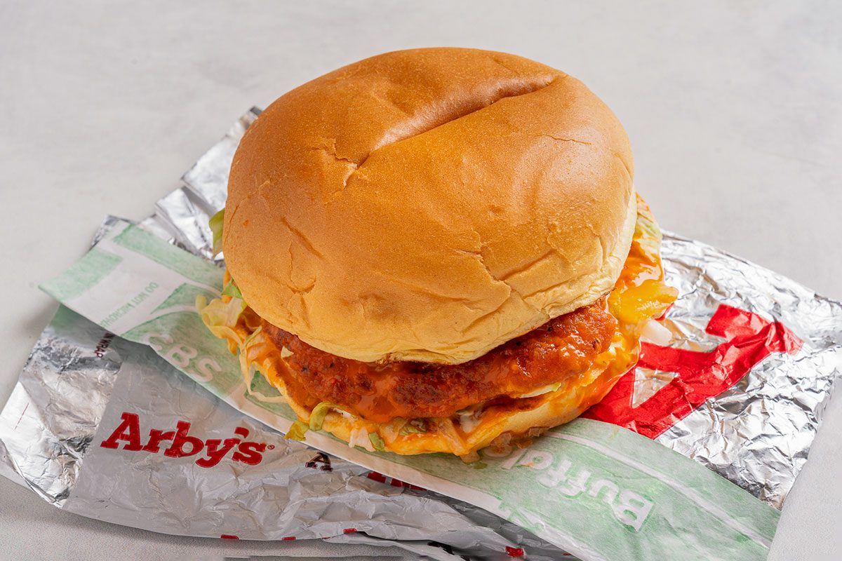 Arby's crispy sandwich on a table