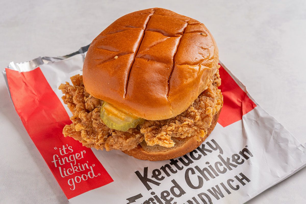 KFC's crispy sandwich on a table