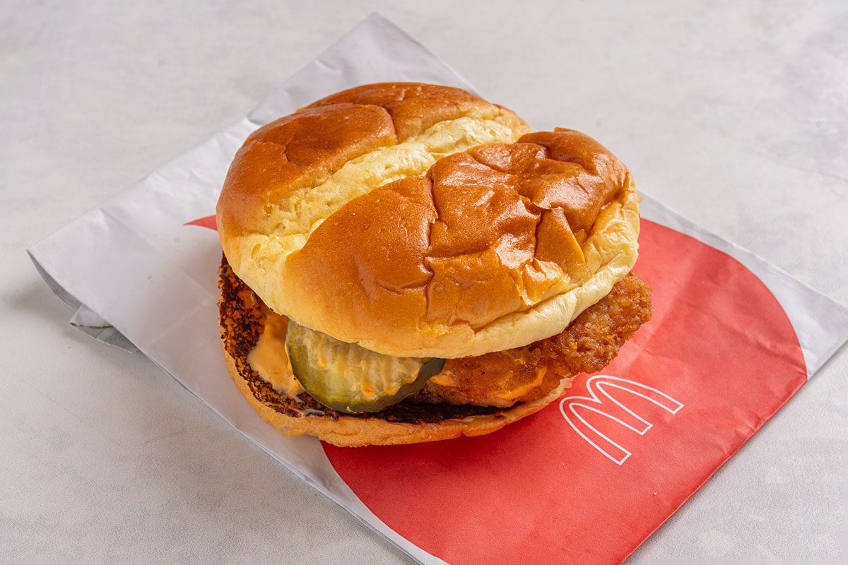 McDonald's crispy sandwich on a table