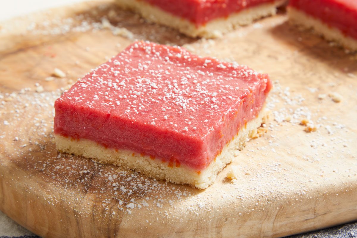 Close up shot of Cranberry Curd Bars;